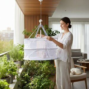 Collapsible 2-Tier White Mesh Herb Dryer - 17x24 Rotating Hook - New